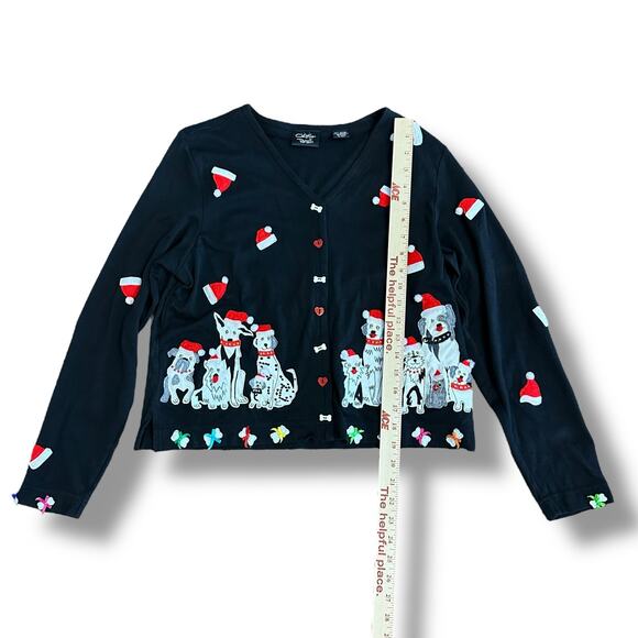 Vintage Christine Rotelli Holiday‎ Cardigan Sweater S Dog Santa Ugly Christmas - Picture 4 of 10